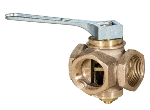 Dreiwegehahn, Rp 1 1/2" SW 22, Messing, mit Schlüssel